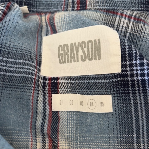 Grayson The Hero button down shirt size 04/L blue plaid cotton checkered hi-low - Picture 5 of 6